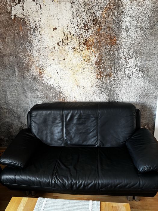 Zestaw wypoczynkowy 3-częśc czarny, kanapa, sofa, skóra naturalna