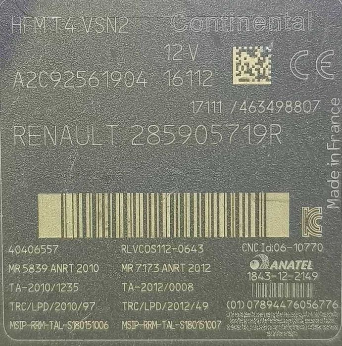 Leitor de Chave de Ignição 285905719R - RENAULT CAPTUR I