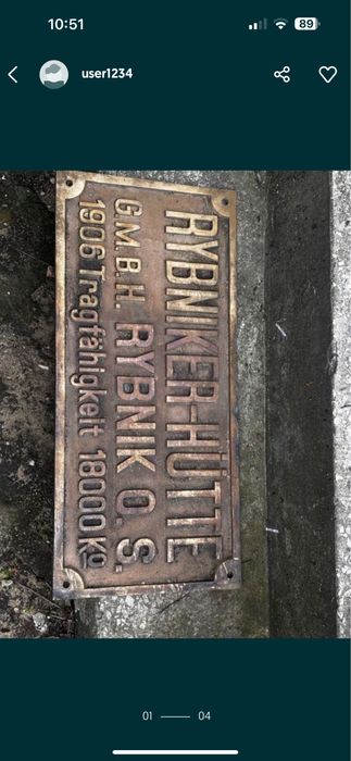 Zabytkowa mosiężna tablica niemiecka