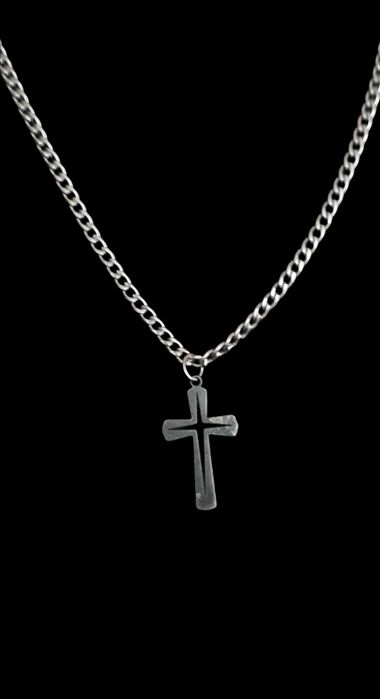 Naszyjnik pancerka 55 cm , stal szlachetna , krzyżyk , pudełko