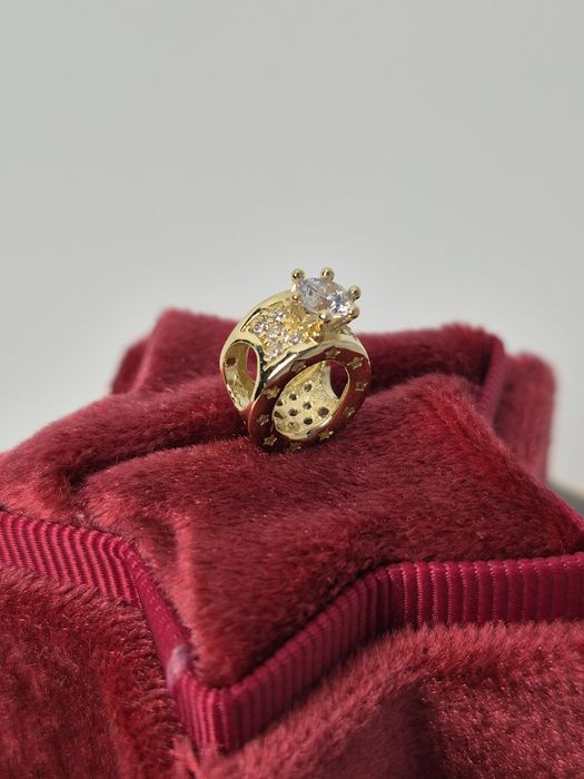 Nowy złoty charms do bransoletki typu Pandora,pierścionek,cyrkonia