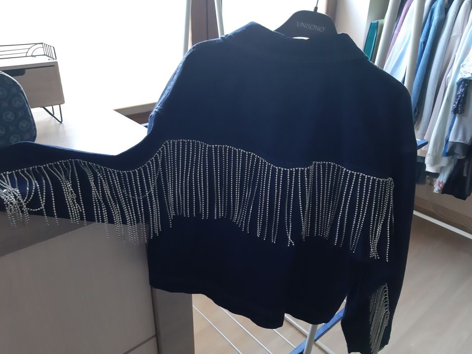 Kurtka Zara xxl frędzle biżuteryjne jeans denim kurteczka Premium kata