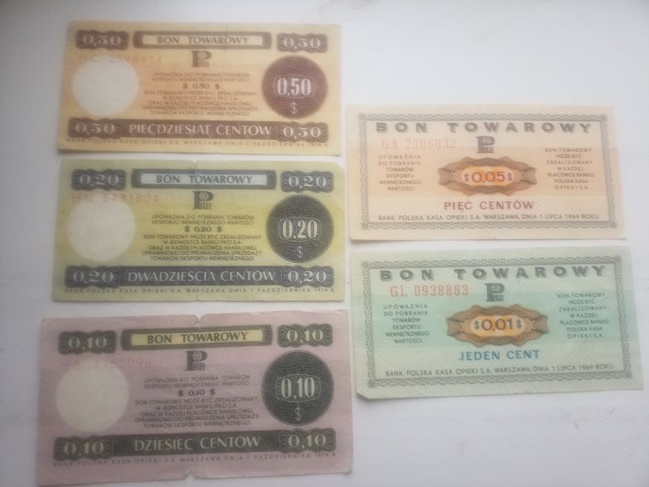 Zestaw bonów towarowych dewizowych PRL