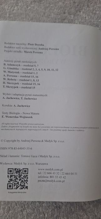 Biologia  wybór testów Andrzej Persona