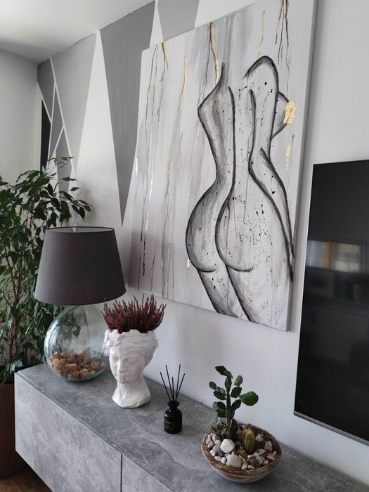 Duży obraz 120x90 złoto kobieta ciało marmur