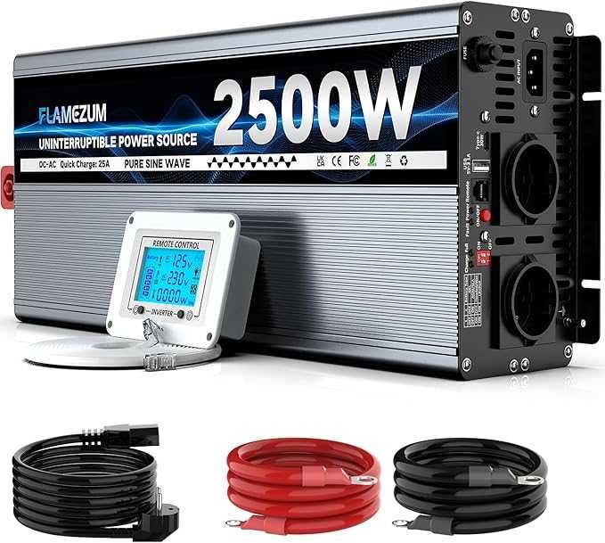 Flamezum UPS falownik 12 V 230 V przetwornica 2500 W ładowarka 30 A