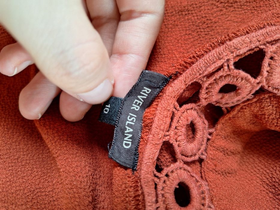 Koszula bluzka elegancka koronkowa pomarańczowa do pracy casual basic