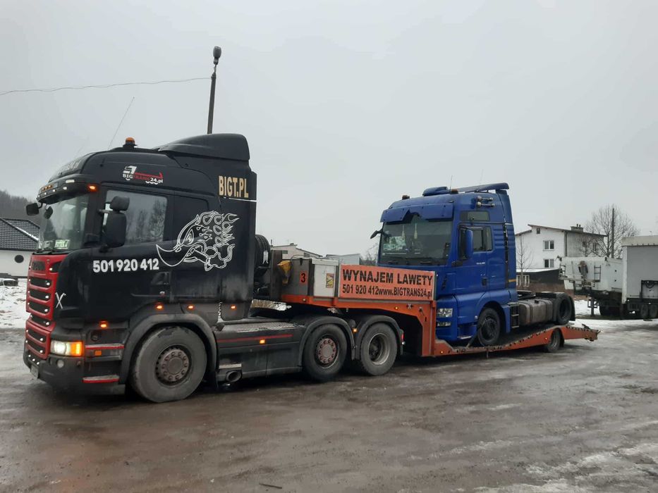 Wynajem naczepy niskopodwoziowej, transport ciągników siodłowych