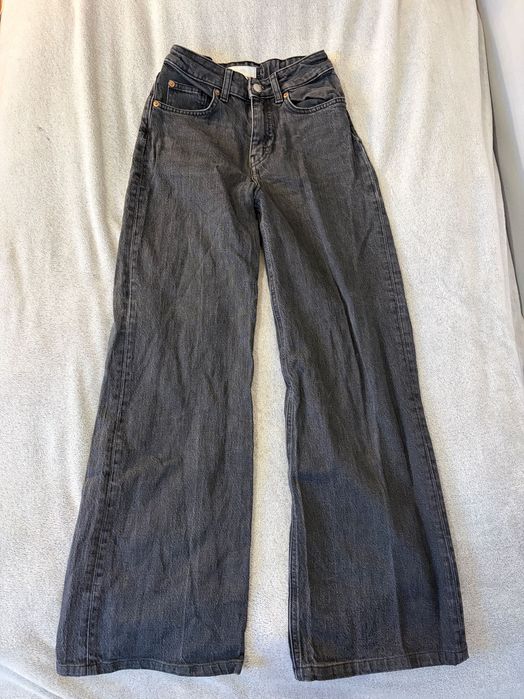 Spodnie dżinsy jeansy high waist wide leg czarne H&M