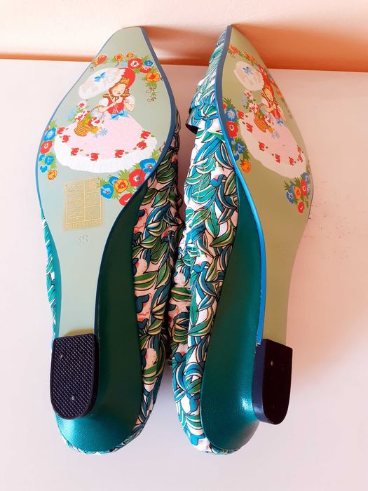 38 UK 5 Nowe buty Irregular Choice zielone kwiaty unikat vintage retro