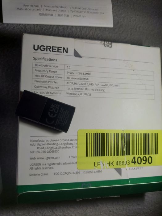UGREEN CM390 Bluetooth 5.0 USB адаптер для ПК и ноутбуков