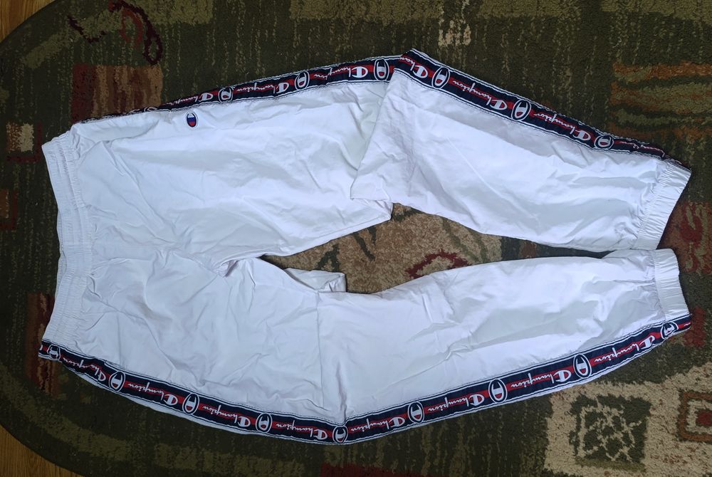 Білі нейлонові і штани Champion з лампасами | оригінальний стиль