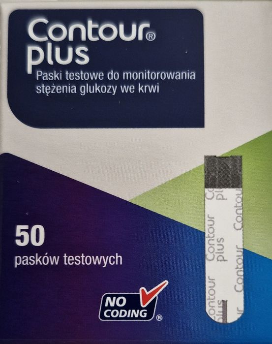 Paski testowe do pomiaru stężenia glukozy we krwi Contour Plus .
