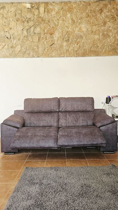 2 Sofás Reclináveis Elétricos 2 Lugares – Feitos por Medida – Tecido Cinza-Chumbo