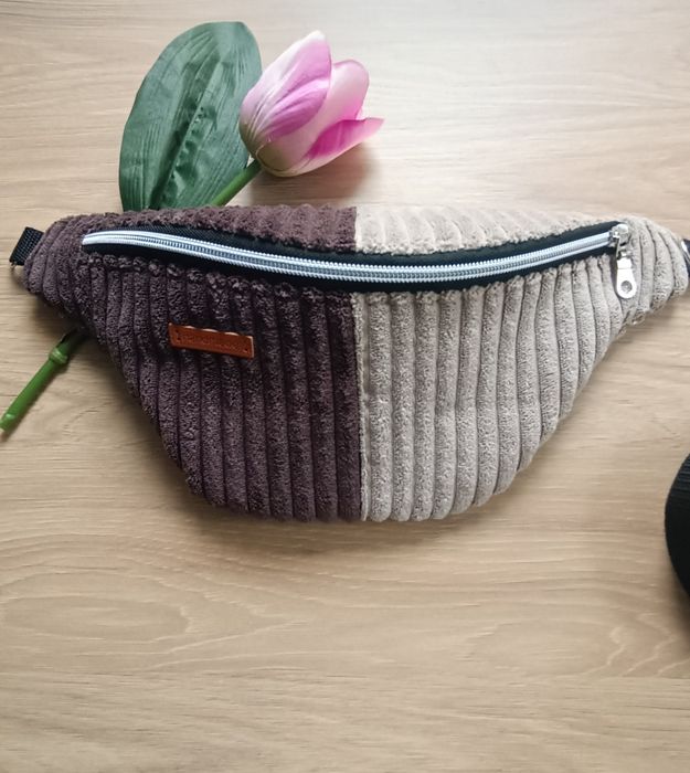 Nerka torebka saszetka beżowo-brązowa patchwork handmade
