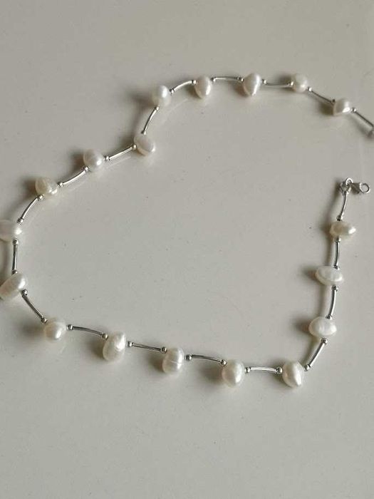 naszyjnik choker perły barkowe srebro