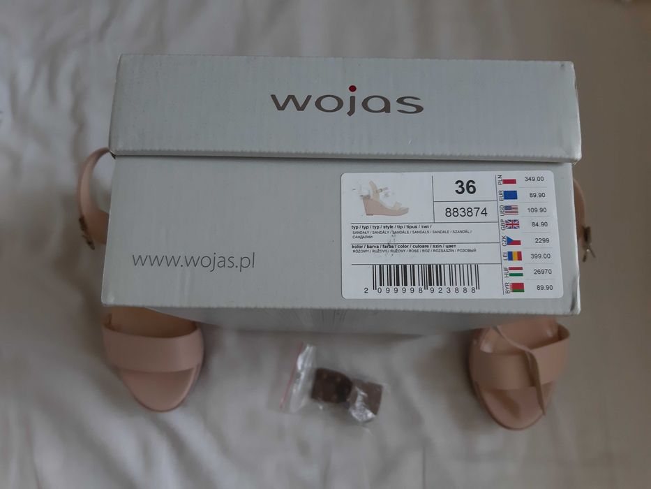 Sandały na koturnie Wojas - pudrowy róż welur