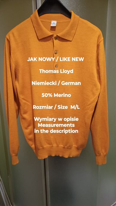 Thomas Lloyd Niemiecki męski sweter z wełny Merino, 100% Merino, M/L