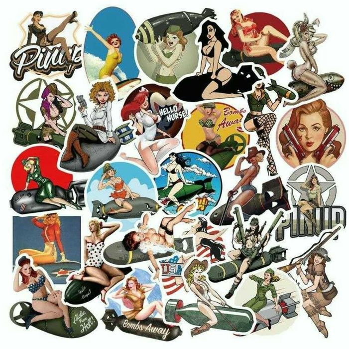Наклейки стикеры сексуальные девушки военный Пин-ап  50 шт.