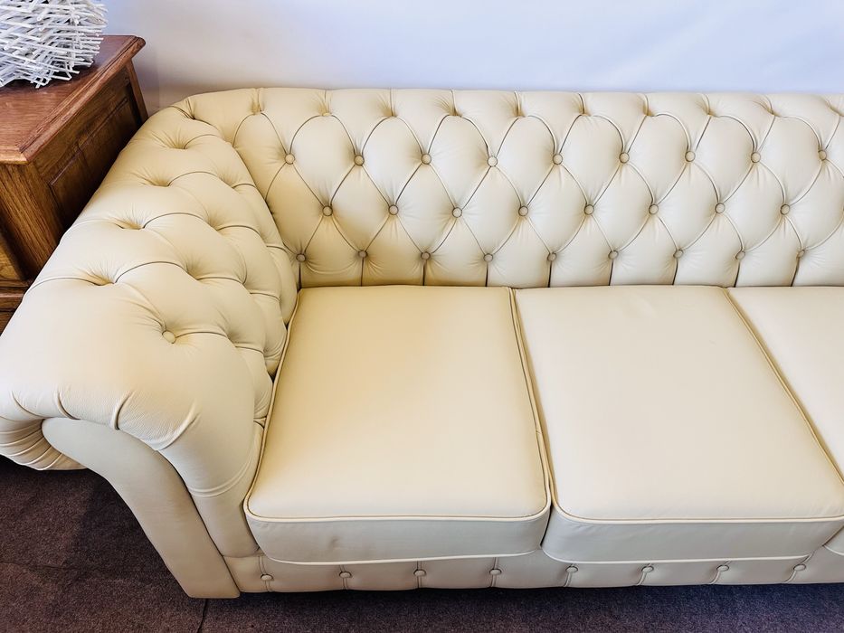 JAK NOWA !!! Idealna kanapa chesterfield SKÓRA NATURALNA :)