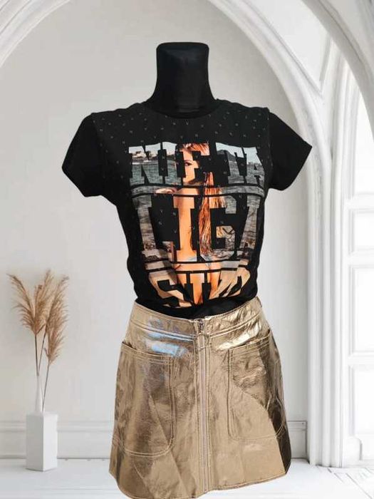 Spódnica mini złota zapinana na suwak ala skórzana ASOS