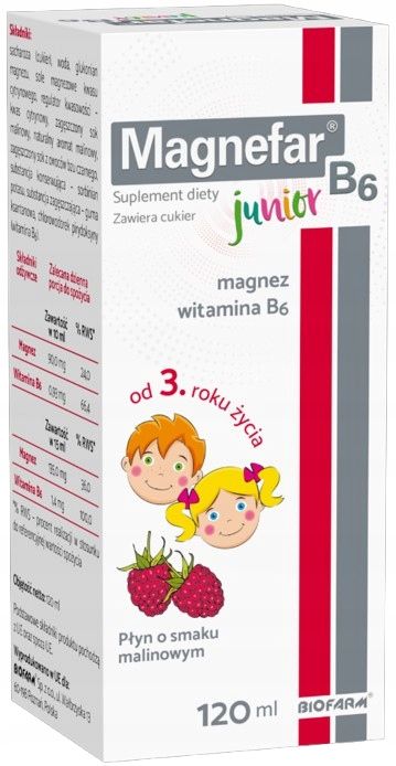 magnefar b6 junior magnez dla dzieci smak malinowy biofarm 120 ml