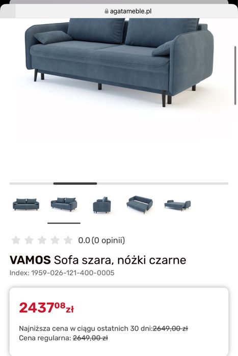 Szara sofa z funkcją spania | Rozkładana | Wygodna