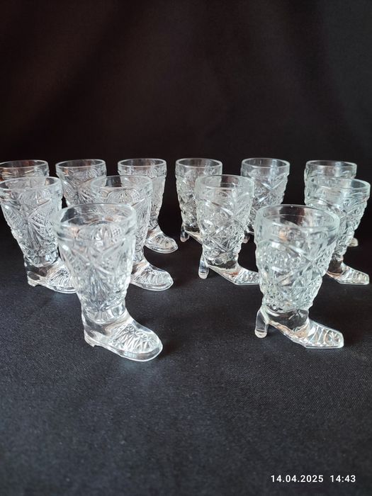 Рюмки-сапоги, чарки, фужеры СССР. Купоросное стекло. Ретро, винтаж.