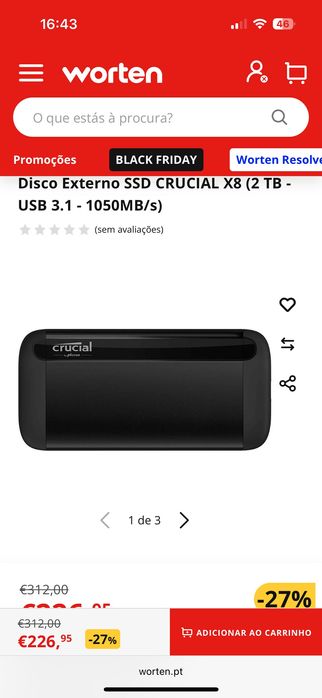 Vendo disco SSD portátil 2 TB crucial x8