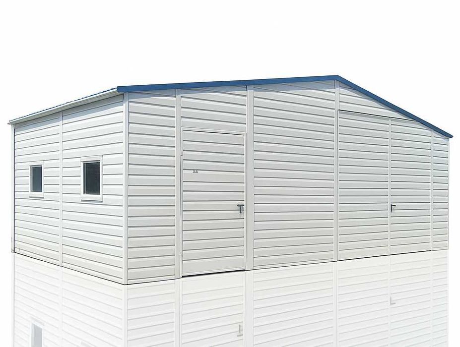 Garaż blaszany/Hala dwuspadowy 9x6m Biały RAL blachodachówka PREMIUM