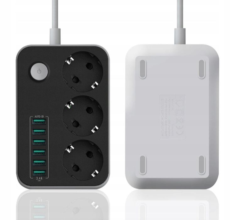 Listwa Zasilająca Przedłużacz 6 USB 3 Gniazda