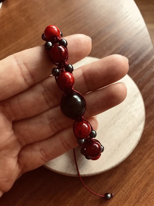 Bransoletka regulowana shamballa agat czerwony