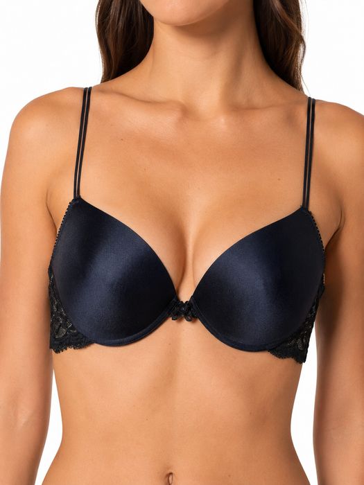 Biustonosz Push Up Z Fiszbinami Koronkowy Czarny 75B