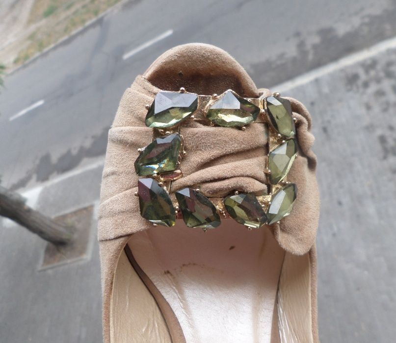 Босоножки замшевые бежевые нюдовые на каблуке Avante Moda, туфли 38р-р