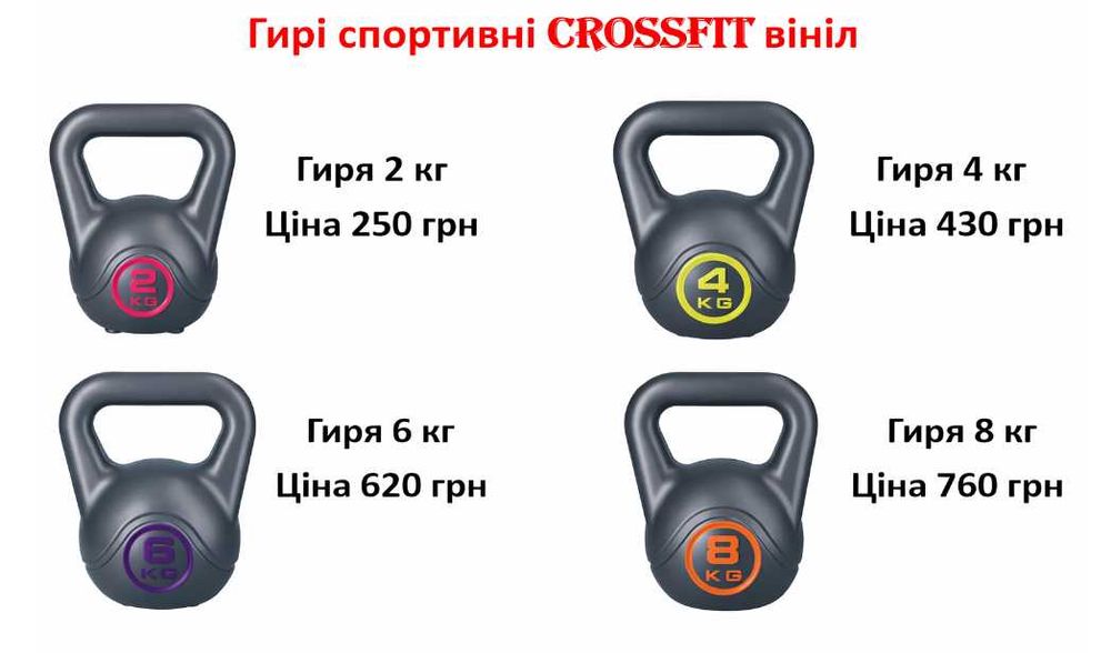 Гиря 6 кг 8 кг 10 кг 16 кг 20 кг спортивная вініл Гири Гирі | все веса