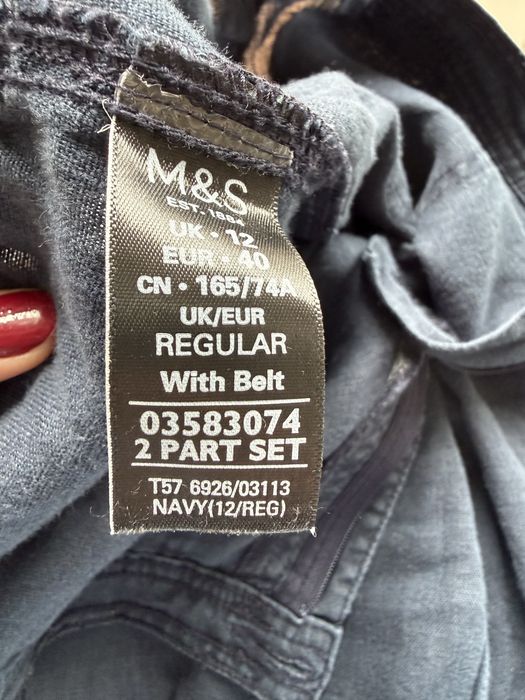 Lniane spodnie L 40 Marks & Spencer granatowe z tyłu gumka w pasie kieszenie