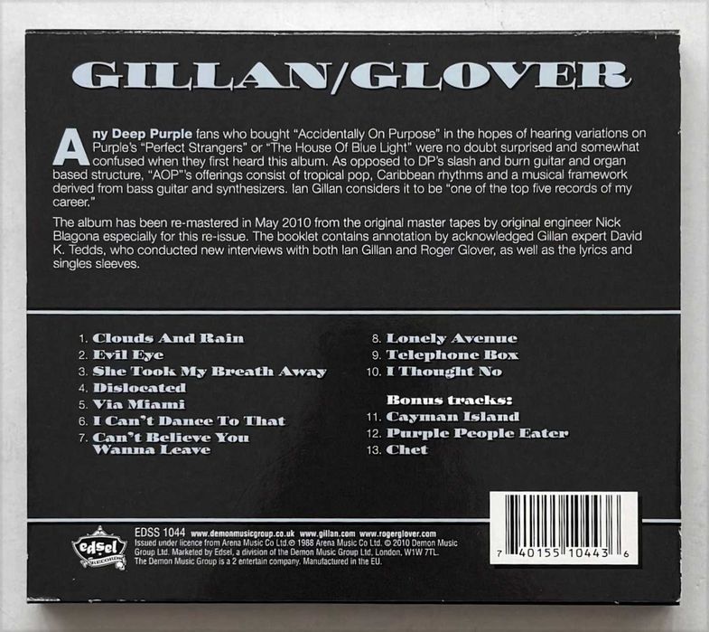 CD_Gillan/Glover, Accidentally On Purpose. Muito estimado, como novo.