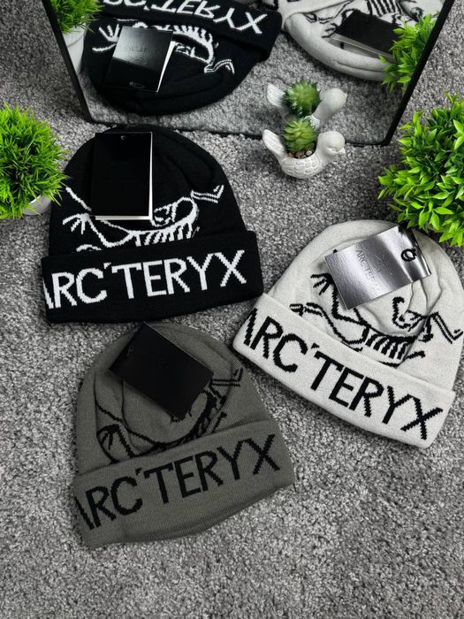 Шапка Arcteryx черная мужская зимняя теплая шапка Арктерикс белая на зиму кепка | Шапка Арктерікс чоловіча чорна шапка Arcteryx зимова світла кепка