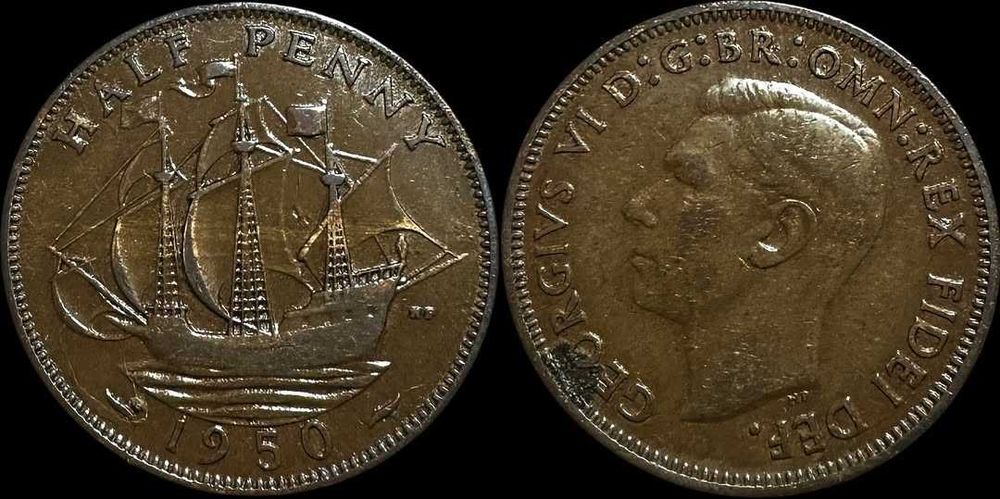 1/2 Penny - 1950 - Reino Unido - George VI  (Excelente Patine)