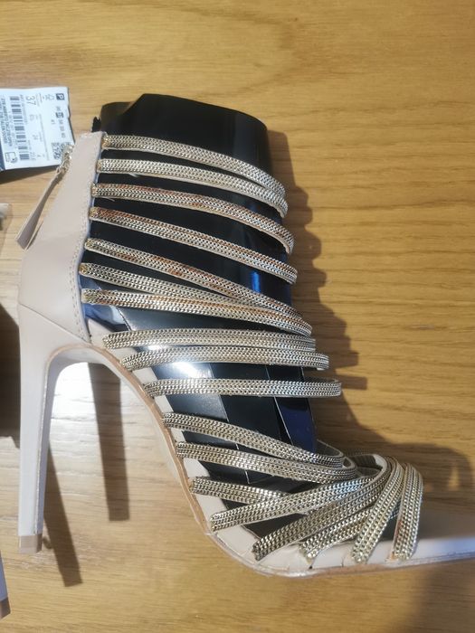 Zara złote szpilki sandałki na obcasie nowe 37