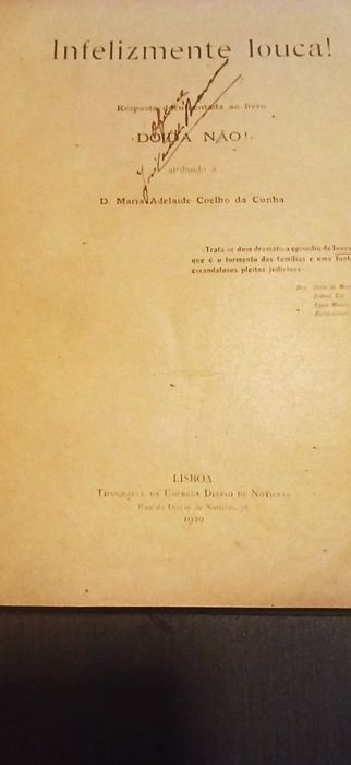 Livro de Alfredo da cunha, infelizmente louca;1920