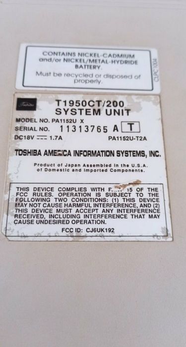 Toshiba T1950CT/200 Ноут 1992 року