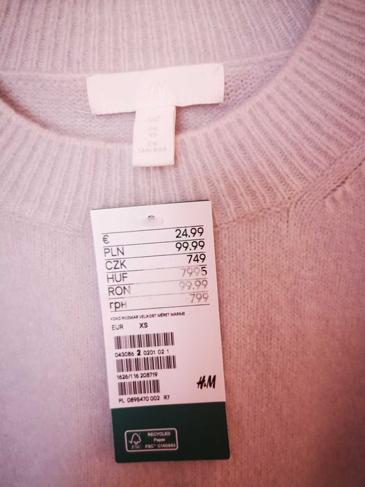 H&M Szary Nowy Modny Sweter S-sprzedam!