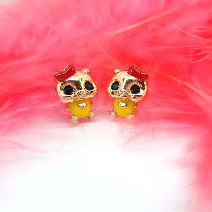 Kolczyki wesoła świnka - Pozłacane 18k