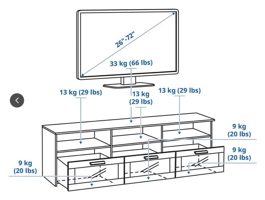 Móvel TV IKEA Branco c/ 3 Gavetas