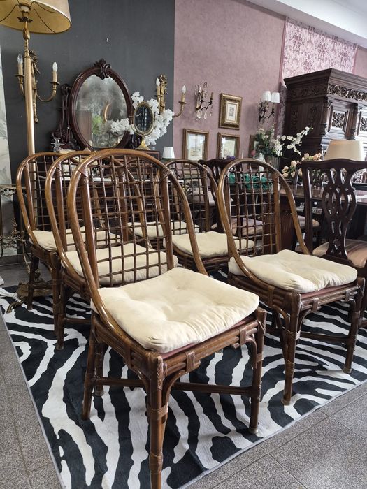Conjunto de 6 Cadeiras Vintage em Bambu e Verga - Estilo Boho Chic.