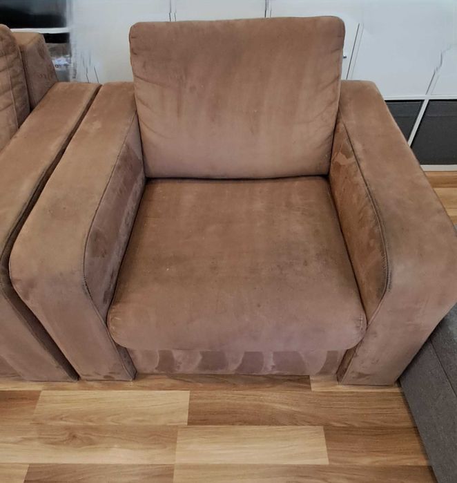 fotel, siedzisko, zamszowy welurowy, brąz, nierozkładany