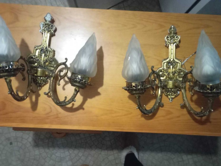 Conjunto de 2 candeeiros metal e vidro estilo antigo