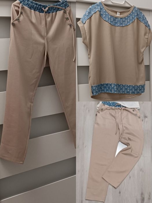 Dres uni na S M L masełko prążek jeans cekiny beż latte