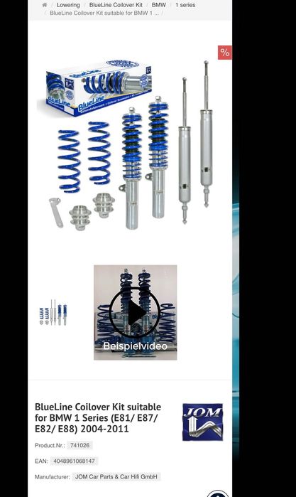 BlueLine Coilover Kit suitable for BMW 1 Series (E81/ E87/ E82/ E88) 2004-2011